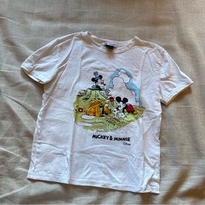 Zara White T-Shirt with Mickey & Minnie Design